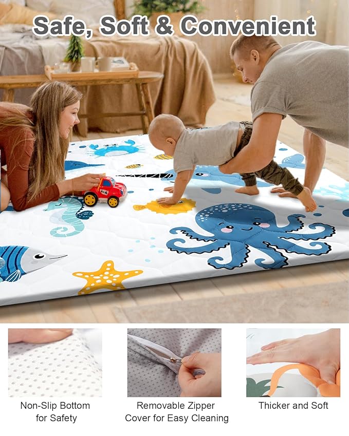 Premium Foam Baby Play Mat 74x50 – Removable & Machine Washable Cover, Extra Thick Padding Playpen Mat, Non-Slip Crawling Mat, Easy to Clean for Infants, Toddlers & Babies