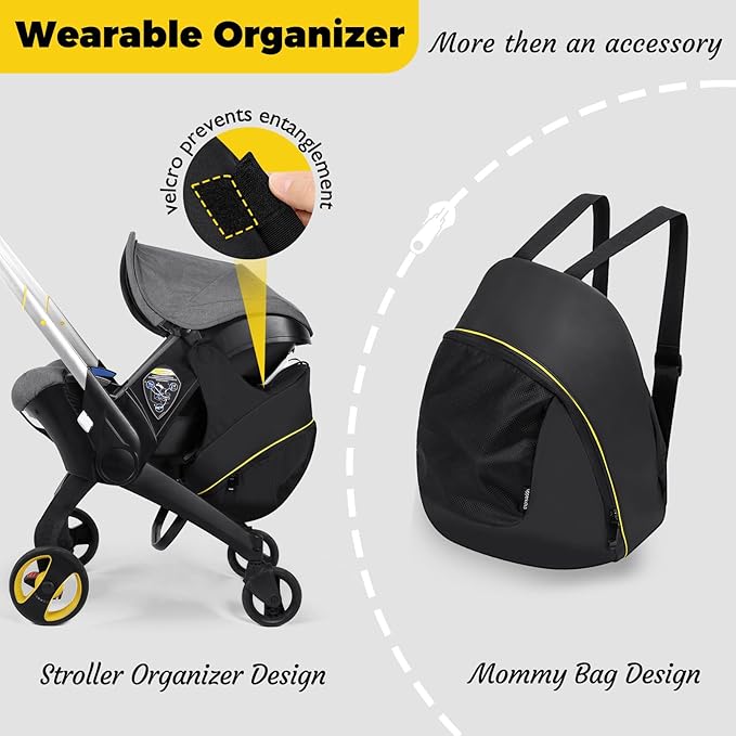 Upperkids Storage Bag for Doona Infant Car Seat Stroller, Large Capacity Diaper Bag, Wearable Backpack, Stroller Organizer, Easy Access Zipper, Water-Repellent Lightweight Baby Essentials Organizer