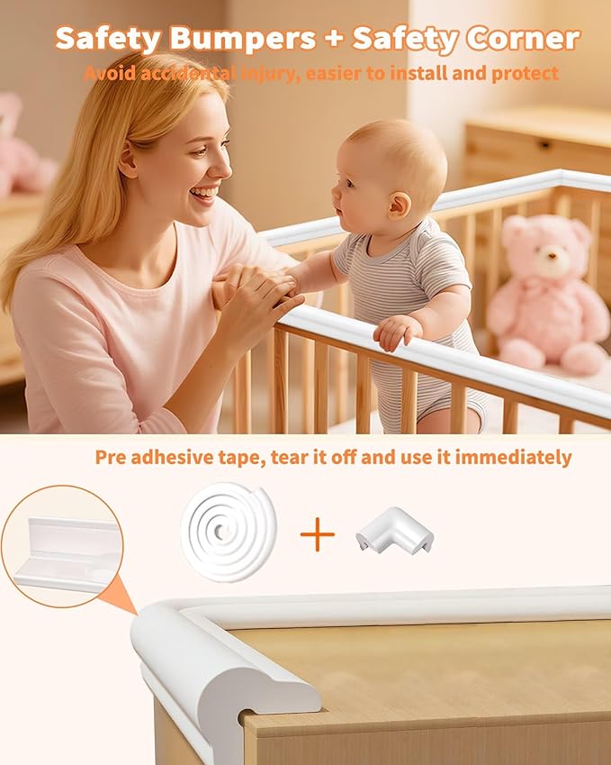 QYV Edge Protector for Baby Proofing, 6.6FT 0.67’’Th L-Shape Air Buffering Soft NBR Rubber Foam Furniture Edge Bumper Guards with 6 Corners, Pre-Taped, Thick Table Bumper Guard for Babies (White-gray)