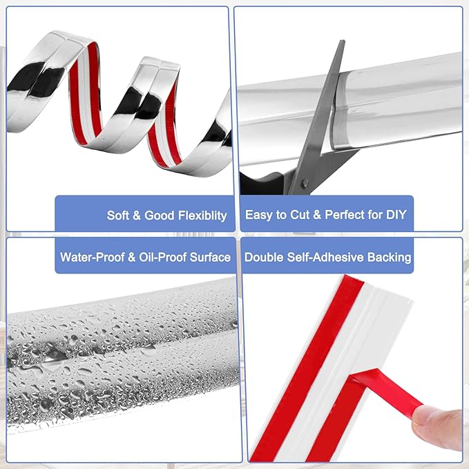 Wall Corner Protector Moulding Trim Peel and Stick Wall Corner Guards Trim Flexible Self Adhesive Edge Protector Moulding, 1.6 in x 20 Ft, Silver