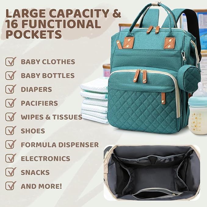 Diaper Bag Backpack for Girls Boys: Green Toddler Diaper Bag with Changing Pad Baby Backpack Diaper Bag for Mon Dad Newborn Mochila Pañaleras Bebe Niña Niño Baby Registry Search Essentials Must Haves