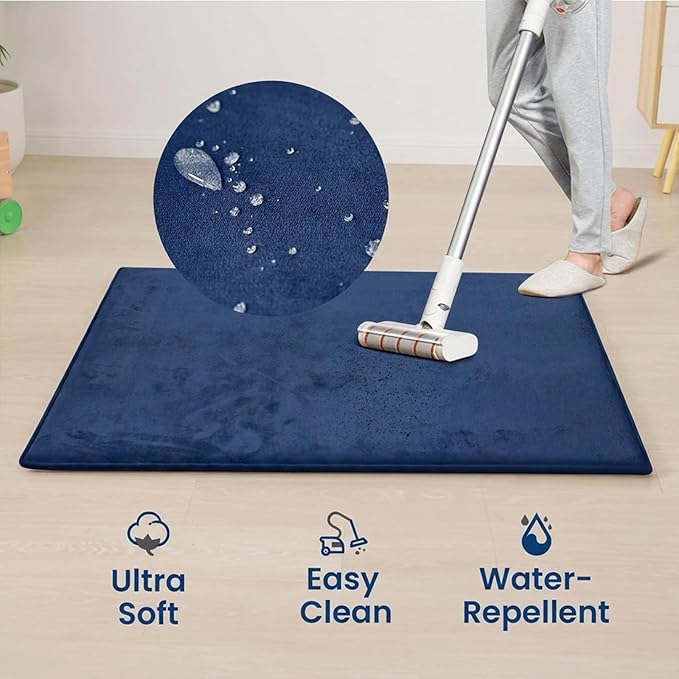 Baby Play Mat for Floor,1.3" Thick Elasti-Foam 50"×50" Playpen Mat for Tummy Time,Soft Coral Velvet for Toddler,Infant,Kids,Non-Slip Backing Safe for Crawling (Dark Blue)