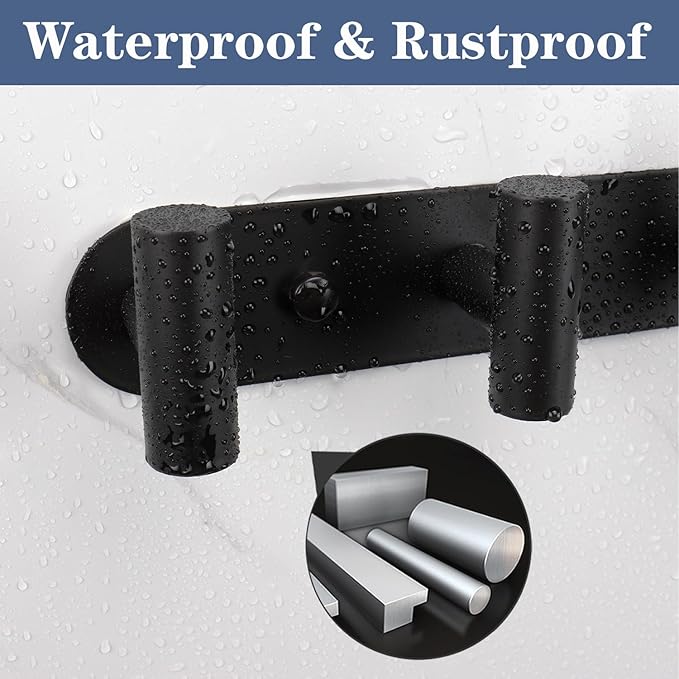Coat Hook Rack, Wall Mounted Coat Rack with 4 Hooks, Heavy Duty Towel Hooks Rack Wall Hooks for Hanging Clothes Jacket, Stainless Steel Coat Hanger for Bathroom Entryway Mudroom(Matte Black)