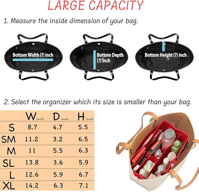 Purse Organizer Insert with Zipper Felt Bag Organizer Handbag Organizer Insert Bag in Bag Organizer with Key Chain for Tote Purse Bag Red Small