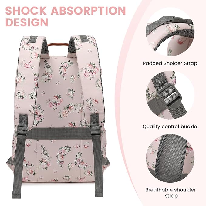 BILLITON MASHI Diaper Bag Backpack, Large Baby Nappy Bags with Portable Changing Pad for Boys and GirlsMultifunction Travel Baby Bag for Moms Dads, Shower Gifts Waterproof and Stylish，Flower Pink