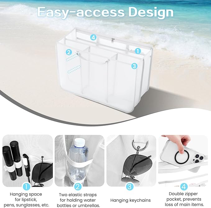 XYFuuee Beach Bag Organizer Inserts for Original Large Bogg Bag Accessories with 8 Removable Metal Fasteners, Lightweight Mesh Insert Divider Pouch, Organizing Rubber Tote, Save Space, White XL