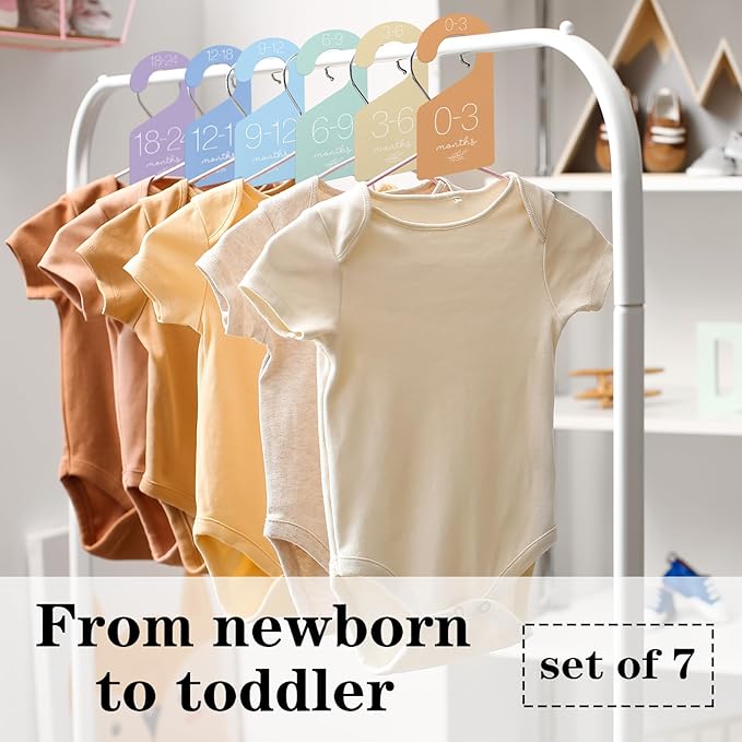 Whaline 7Pcs Baby Closet Size Dividers Macaron Colors Acrylic Hanger Clothes Organizers Newborn to 24 Month Thicken Infant Wardrobe Separators for Home Nursery Baby Clothes