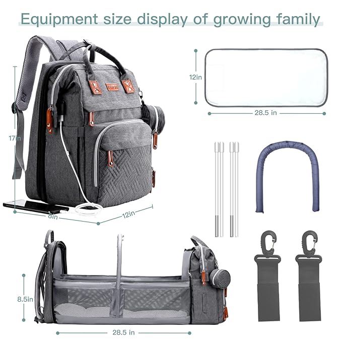 ISMGN Diaper Bag Backpack with Changing Station, Extra Large Diaper Bag, Multifunctional Diaper Bag, Baby Bag, Deep Gray
