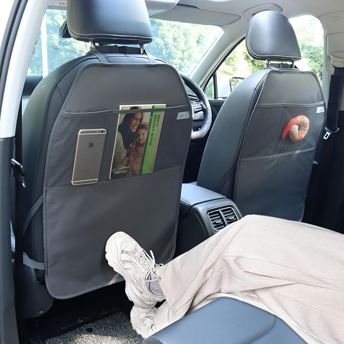 Viaviat Car Seat Protector Large Kick Mat 2 Pack Durable Water Resistant Auto Seat Back Covers with 2 Mesh Pockets Protection Against Dust Mud Scratches (Dark Gray, 2-Pack)