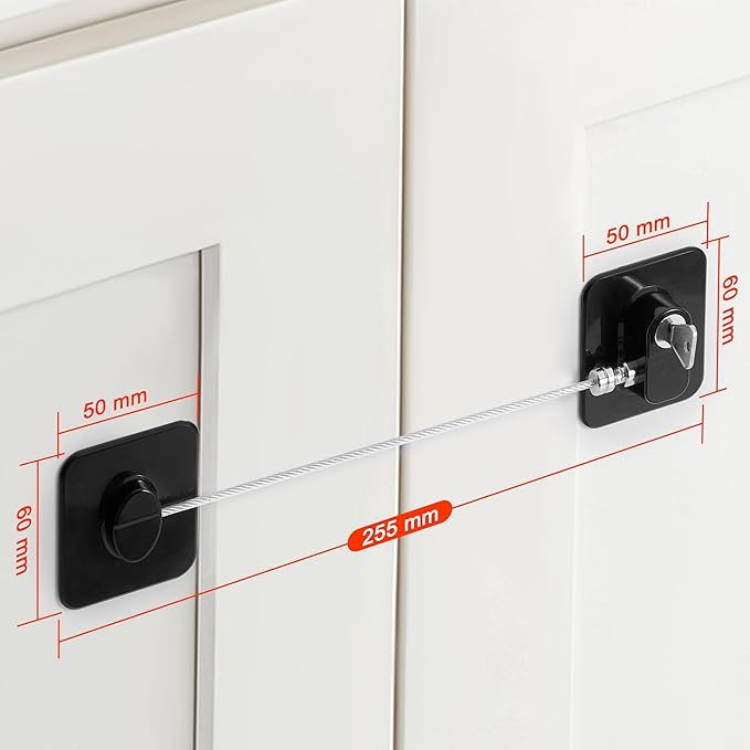 Refrigerator Lock, 6 Pack Fridge Locks with Thickened Wire Rope, Baby Proof Cabinet Locks with Keys, Safety Pantry Lock