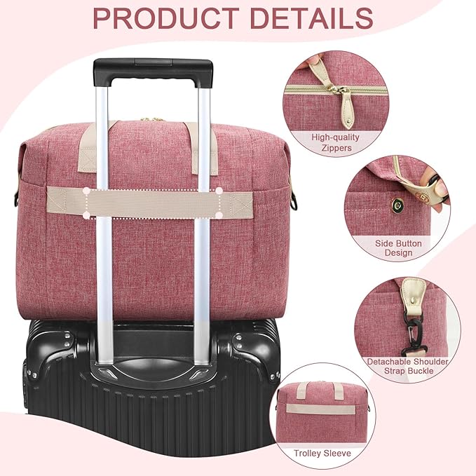 Pritent Diaper Bag Tote - Diaper Baby Bags with Pacifier Case, Shoulder Straps, Stroller Clips, Waterproof Large Mommy Bag Maternity Bag Travel Baby Bag for Mom and Dad, Pink