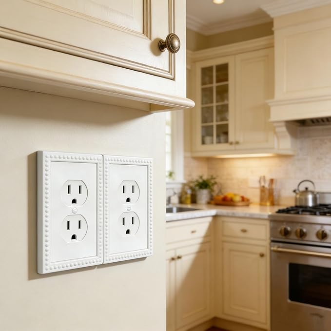 20 Pack Mid-Size Duplex Wall Plates 1-Gang Switch Outlet Electrical Cover Plate Unbreakable Thermoplastic Faceplate for Light Receptacle Outlet Switch, Classic Beaded Relief Design, White