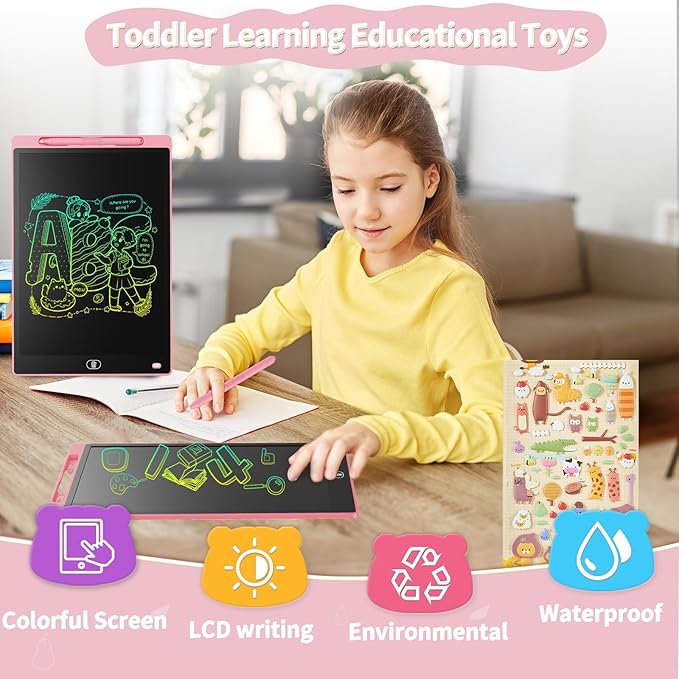 [2 Pack] Genialba LCD Writing Tablet 12-Inch Colorful Doodle Board, Toddler Learning Educational Toys Gifts for 3-8 Years Old Girls and Boys, Electronic Drawing Pad for Kids (Pink&Blue)