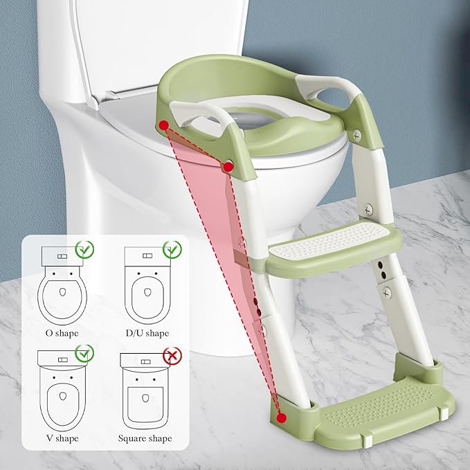 DEEKI 3 in 1 Potty Training Seat with Step Stool Ladder Foldable Anti-slip Toilet Chair Potty Seat for Toddlers Kids Boys Girls(Green)