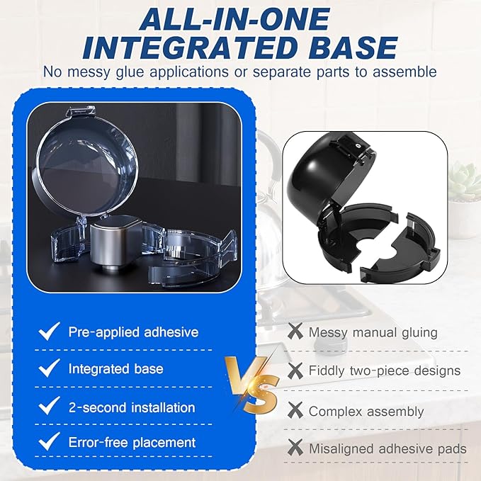 6-Pack Stove Knob Safety Covers - Gas Oven Knob Locks for Diameter Under 2.7 inch, Heat Resistant & Adhesive Base (Black)