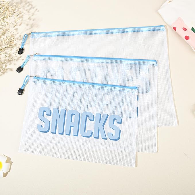 3pcs Hospital Bag Organizing Pouches for Labor and Delivery, Maternity Essentials Diaper Bag Organizer for Mom Travel - Blue/White