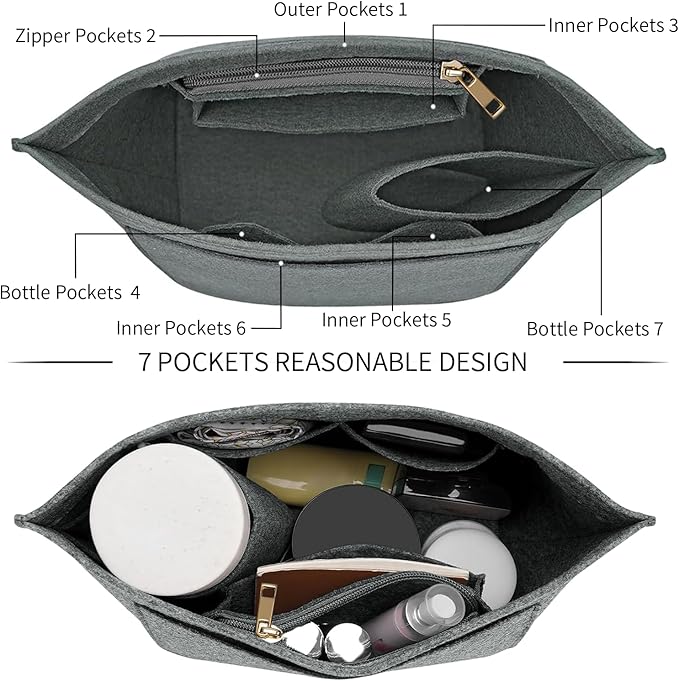 Felt Purse Organizer Insert for Longchamp Le Pliage M Handbag Insert (Light Grey, Medium)