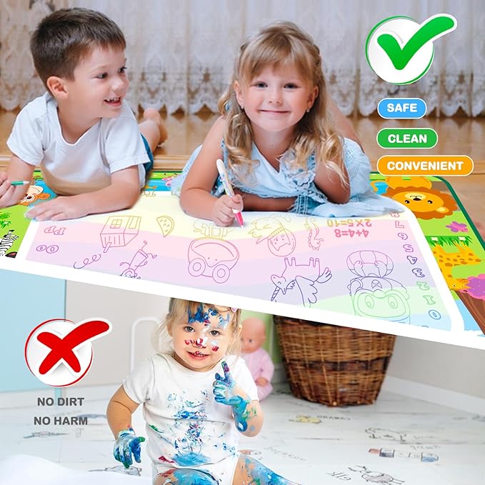 Doodle Pad for Toddlers 1-3, 40 X 27 Inch Extra Large Water Painting Drawing Color Doodle Mat, Educational Toys for 3+ Year Old, Toddler Toys for Age 3 4 5 6 7 8 Year Old Girls Boys Birthday Gifts