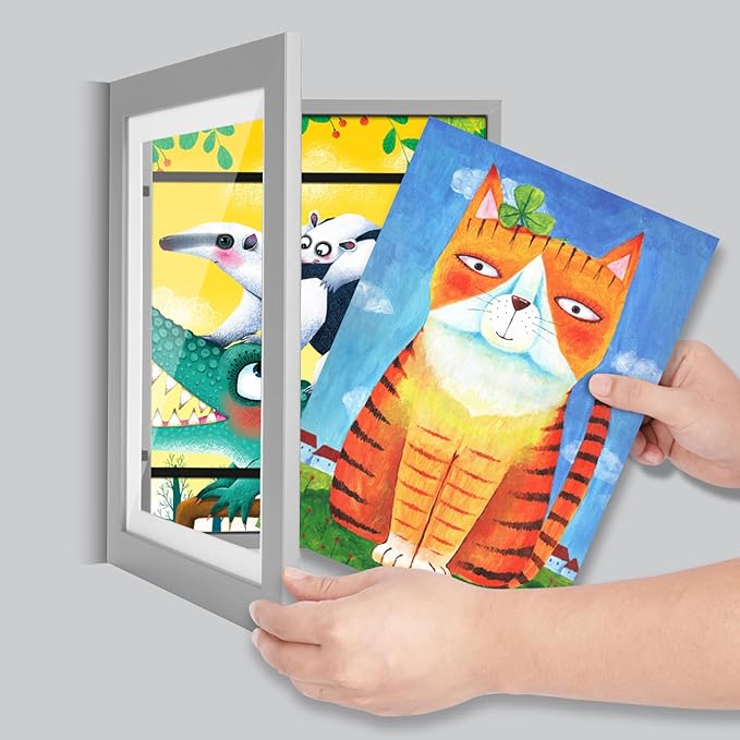 [2-Pack] Kids Art Frames, 10x12.5 Front Opening Kids Artwork Frames Changeable, Gray Artwork Display Storage Frame for Wall, Holds 50 Pcs, for 3D Picture, Crafts, Children Drawing, Hanging Art,