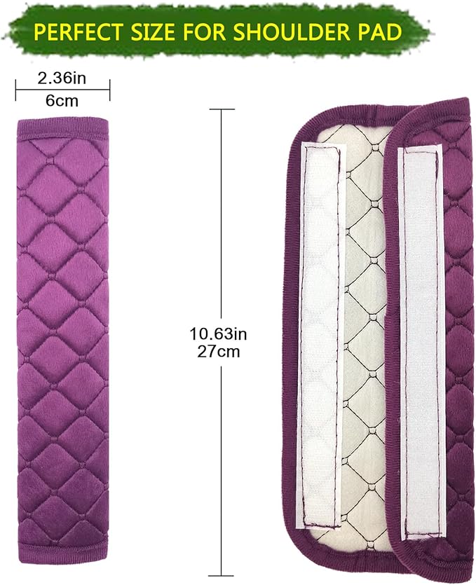 Car Seat Belt Cover Pad, 5 Pack, Seatbelt Covers for Car Accessory, Soft Material, Car Seat Strap Pads, Purple 10.63 inches, Universal Fit for All Vehicles, Comfort for neck shoulders (5-Purple)