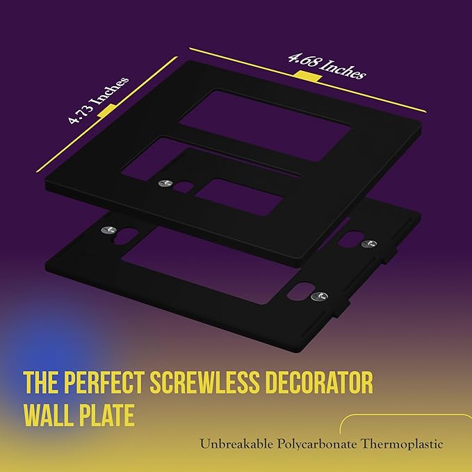 ENERLITES Screwless Decorator Wall Plates Child Safe Outlet Covers, Size 2-Gang 4.68" H x 4.73" L, Polycarbonate Thermoplastic, SI8832-BK-5PCS, Glossy, Black (5 Pack)