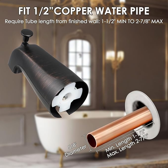 Enhon Slip on Tub Spout with Diverter, Compatible with American Standard 8888026.002 Tub Spout, Bathroom Bathtub Faucet, Fits 1/2 Copper Water Tube(5/8 Dia), 5/32 Hex Wrench (Oil Rubbed Bronze,2)