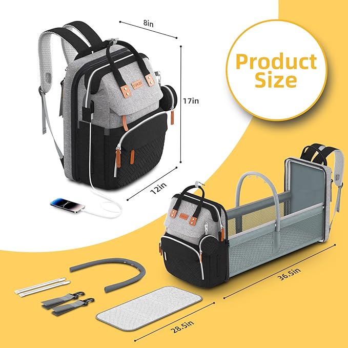 ISMGN Diaper Bag Backpack with Changing Station, Multifunctional Diaper Bag, Extra Large Capacity, Baby Bag, GreyBlack