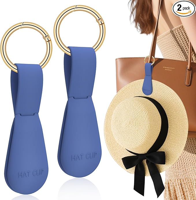 Magnetic Hat Clip for Travel - Silicone Magnetic Clips Hat Holder for Bags, Purses, Luggage & Beach Hats - Secure Hats Organizer Hook Clip for Totes, Vacation Essentials (2Pcs Navy)