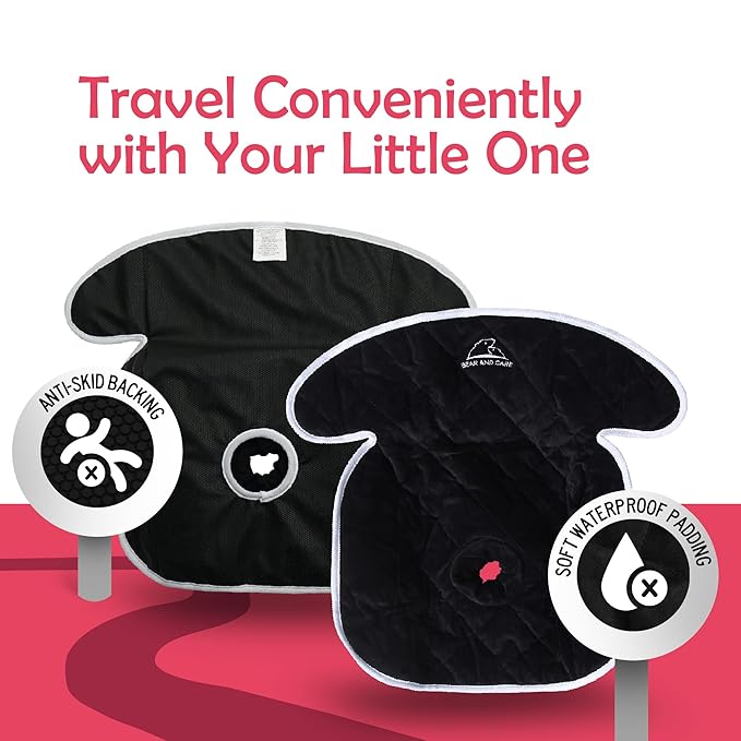 Bear and Care - Piddle Pads - Strollers, Bouncers & Car Seat Pad, Waterproof & Machine-Washable Cover on Car Potty for Toddler Toilet Training (Black, 3 Count (Pack of 1))