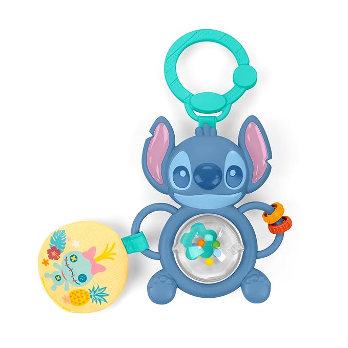 Bright Starts Disney Baby Stitch Tummy Tumble Baby Toy - Spinning Bead Chaser Toy, On The Go Travel, Unisex, Stroller Toy for Newborns & Up