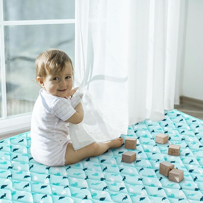 Foam Baby Play Mat 50" X 50", Play Mat for Babies and Toddlers Non Slip, Kids Playmat for Playpen, Thick One-Piece Crawling Mat, Easy Clean, Aqua Dinosaur