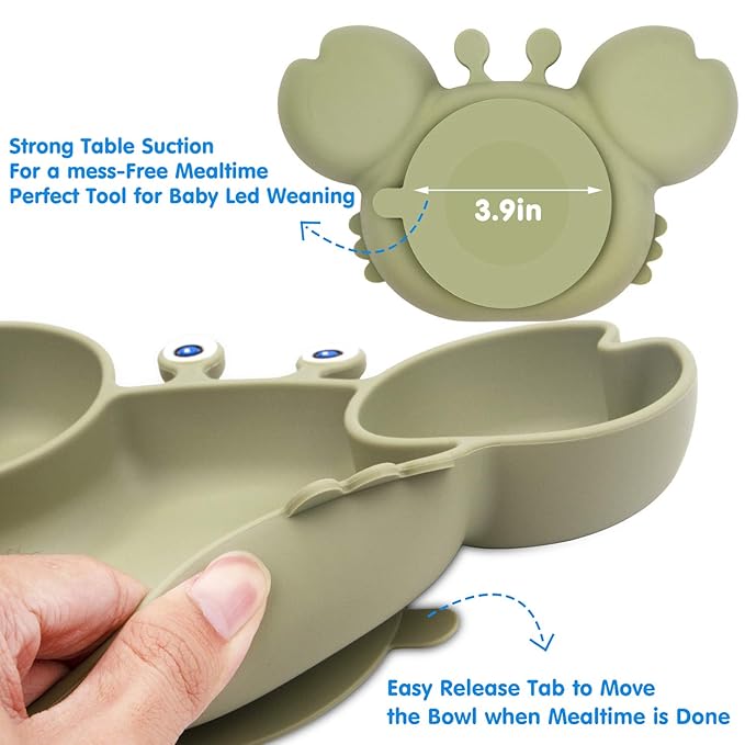 Linowos Silicone Suction Plate for Toddlers - Self Feeding Training Divided Plate Dish and Bowl for Baby and Toddler, Fits for Most Highchairs Trays, BPA Free Microwave Dishwasher Safe