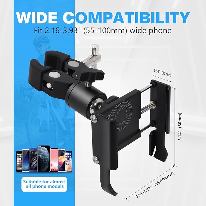 Codyofwatar Phone Holder with Clamp for Golf Cart, All Metal Universal Phone Holder Handlebar Mount Clamp for Golf, Stroller, Bicycle, Bike, Wheelchair