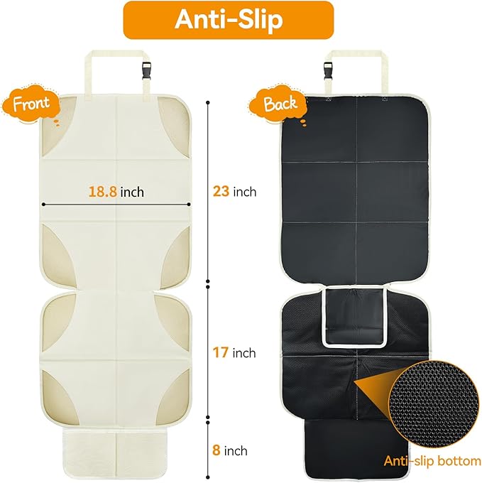 Musclez Baby Car Seat Protectors for Child Car Seat, Baby Car Seat Cover Waterproof 600D Fabric Padding Non-Slip Backing 2 Mesh Pockets, Carseat Protector for Travel Vehicles Baby Pets (White-2pcs)