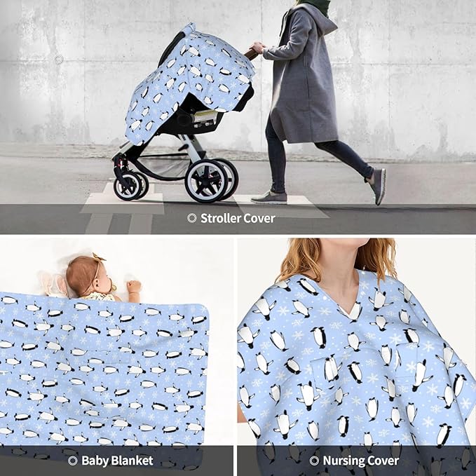 Penguin Baby Car Seat Canopy Cover Multi Use Nursing Cover for Mom Nursing Covers Newborn Penguin Shower Gift