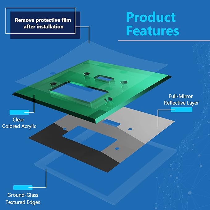 LIDER Reflective Acrylic Combination Wall Plate, Mirrored Double Switch Plate, Combo Toggle Switch and Decorator Outlet Cover, Acrylic Glass Oversized 2-Gang 5.25" x 5.25" LWP-1131O-AGR5P Green 5 Pack