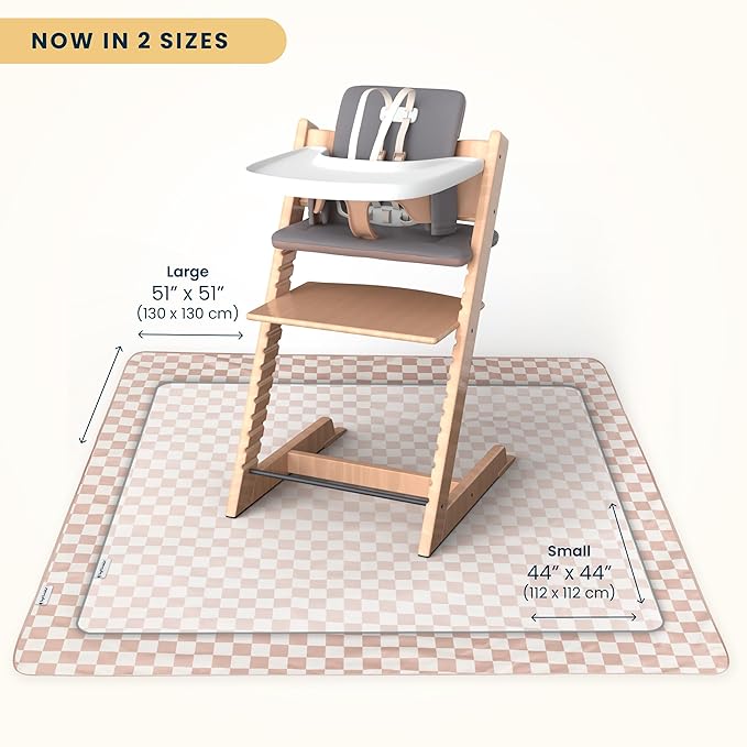 Tiny Twinkle Splat Mat for Under High Chair or Table | 51" x 51" Waterproof & Mess-Proof High Chair Mat for Baby, Machine Washable for Mealtime or Art(Brown Checkers)