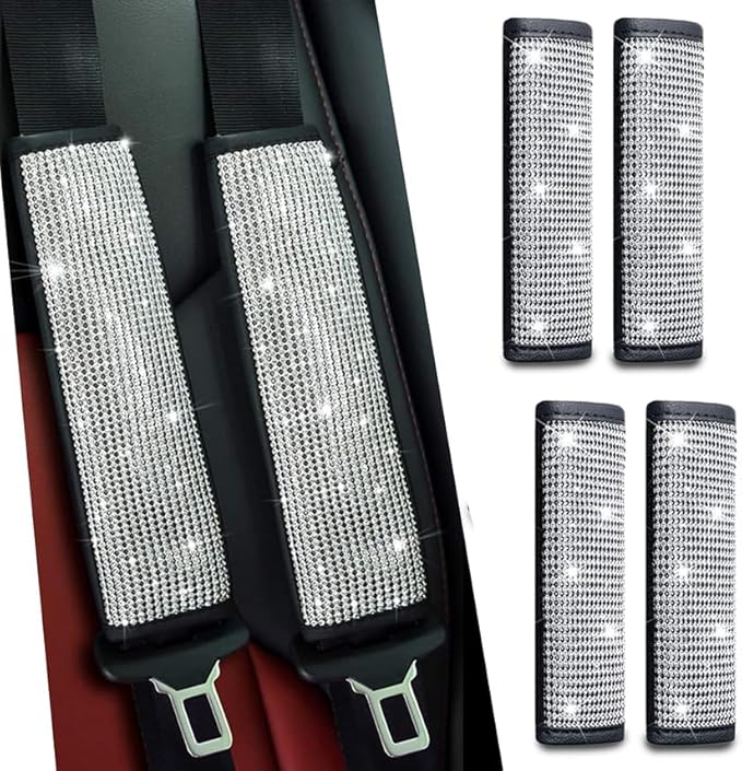 JDDRY 4-Pack Bling Seat Belt Covers,Bling Seat Belt Covers for Womens,Car Seat Belt Strap Cover Shoulder Pad,Universal Car Interior Accessories Fit for Car/Truck/SUV(Silver,4PC)