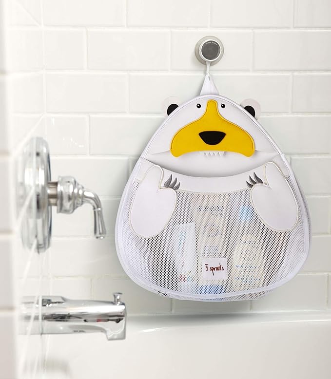 3 Sprouts Hanging Bath Toy Holder for Bathtub - Storage Caddy with Baby Organizer - Shower & Bath Tub Toy Storage Basket, Polar Bear