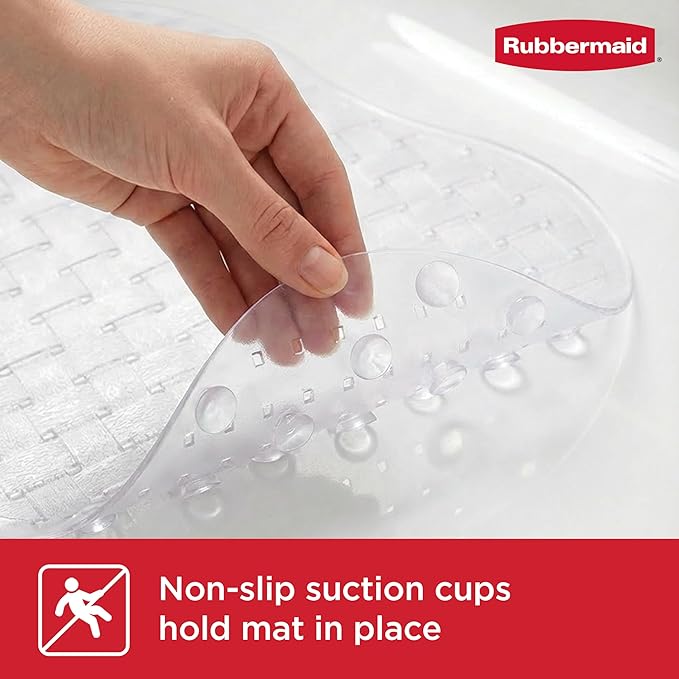 Rubbermaid INSTAMAT Bath Tub Shower Mat, Non-Slip Tub Mat with Suction Cups, Bath Mat Hangs on Showerhead for Quick Dry, 27.2 x 15.2 Inch, BPA-Free, Easy to Clean, for Inside Tub or Shower, Clear