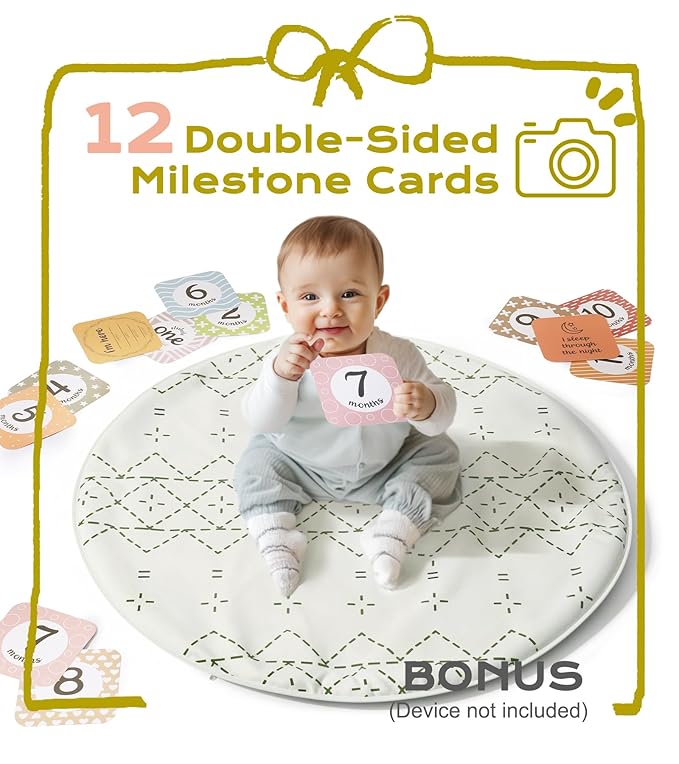 Little Dove Tummy Time Mat with 6 Toys, Macrame Baby Play Mat for Newborn, Baby Gym with 12 Milestone Cards, Stage-Based Sensory and Motor Skill Development Baby Play Gym, Non Slip Mat Washable, Green