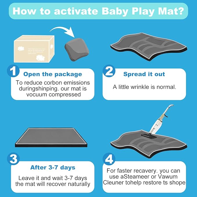 1.3" Thick Baby Play Mat for Floor, Elasti-Foam 71x59 Playpen Mat, Water Repellent Ultra Soft Coral Velvet Tummy Time Crawling Mats for Kid Toddlers Infants, Non-Slip Backing Safe for Crawling Ocean