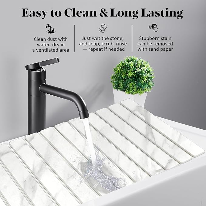 Large Stone Dish Drying Mats for Kitchen Counter, 28"(L)×16"(W) Marble-Pattern, Fast Drying Collapsible Dish Drying Mat, Eco-Friendly Absorbent Diatomaceous Earth Mats for Match Countertop