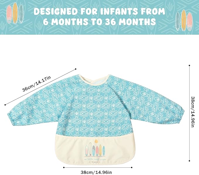 Little Dimsum Mess-Proof Baby Bibs|Infant Toddler Long Sleeve Waterproof Feeding Smock|Catching Food & Wipe Clean