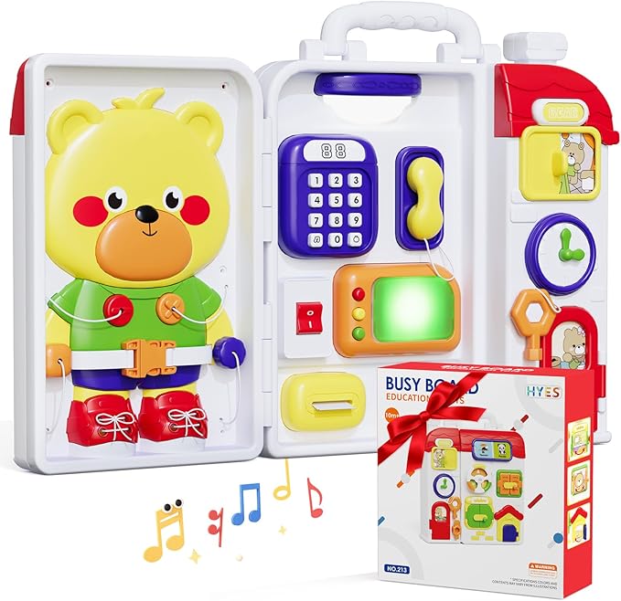 HYES Montessori Busy Board for Toddlers 1-3 2-4，Musical Toy for 12-18 Month Age, Early Educational Learning Birthday for 1 Year Old Boys Girls