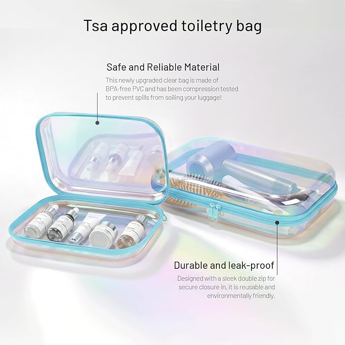 Clear Hard Shell Zipper Case,Toiletries Bag,Makeup Bag,2pcs Large Capacity Water-resistant Toiletry Bag,Portable Travel Organizer and Storage,Bathroom Clear Cosmetic Case for Women