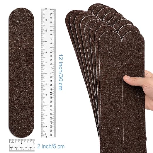 Anti Slip Tape, 16pcs Non Slip Pre-Cut Strips, Treads Safety Non Skid Adhesive Strips for Ladder, Step Stool and Stair (2" x 12", Brown)