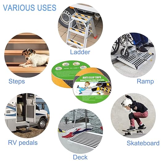 Anti Slip Tape, High Traction,Strong Grip Abrasive, Not Easy Leaving Adhesive Residue, Indoor & Outdoor (1" Width x 190" Long, Black/Yellow)