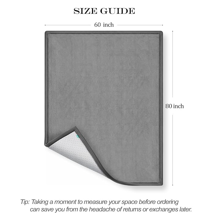 AEOCOO 60x80 Thick Baby Play Mat for Floor, 1.3" Memory Foam Infant Tummy Time Mat, Extra Large Soft Nursery Rug for Babies & Toddlers, Anti-Slip Cushioned Crawling Rug for Living Room, Grey