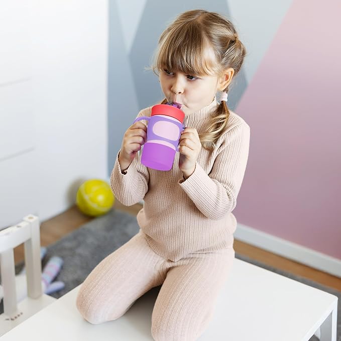 NiHome Silicone Double Handle & Boot for Owala Kids’ Tumbler 12oz 15oz, Easy to Install for Toddlers to Grip & Train, Shock-Absorbing Bottom Sleeve Drop Protection, 2Pcs (Pink + Purple)